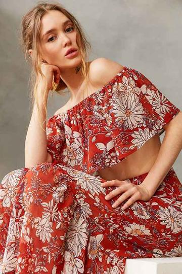 Urban Outfitters Bog Collective Off-the-shoulder Ruffle Top,red Multi,l