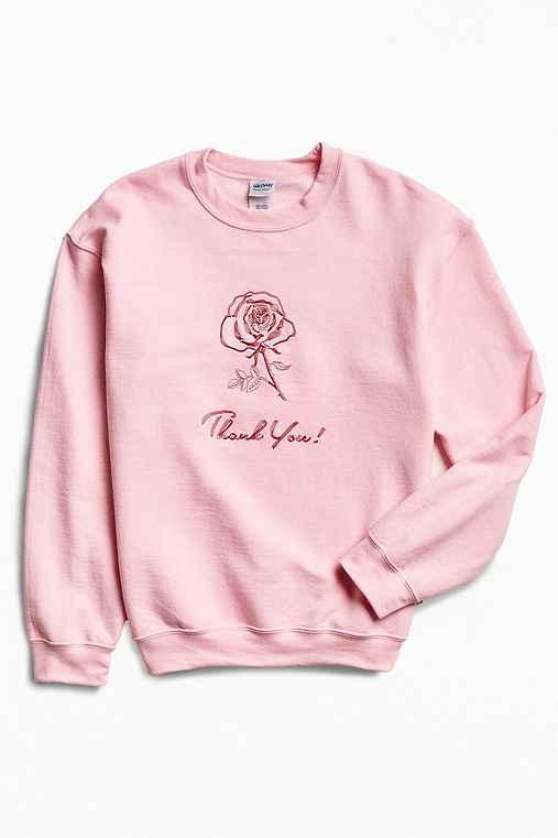 Urban Outfitters Division Of Labor Thank You Fleece Crew Neck Sweatshirt,pink,s