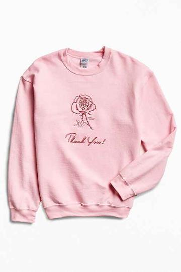 Urban Outfitters Division Of Labor Thank You Fleece Crew Neck Sweatshirt,pink,s