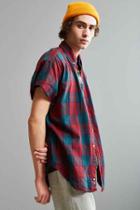 Urban Outfitters Vintage Cap Sleeve Flannel Button-down Shirt,red,s/m
