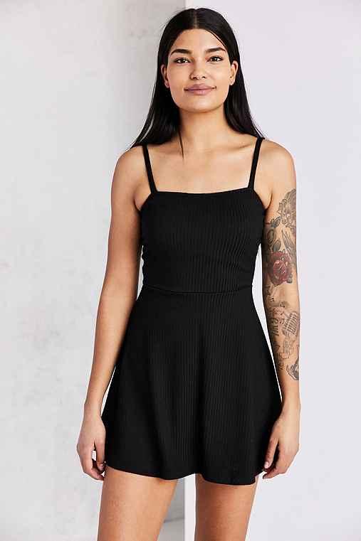 Urban Outfitters Silence + Noise Square-neck Fit + Flare Mini Dress,black,l