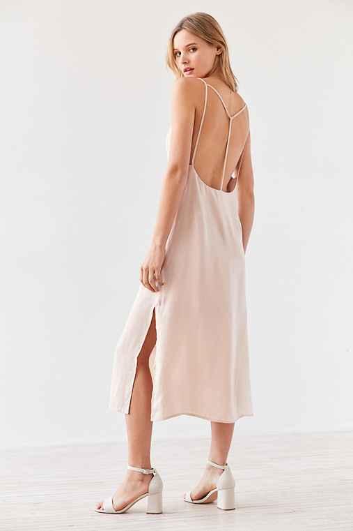 Urban Outfitters Silence + Noise Strappy Back Shine Midi Slip Dress,cream Multi,l