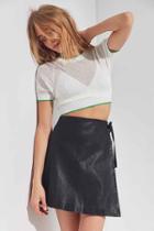 Urban Outfitters Silence + Noise Vegan Leather Asymmetrical Mini Wrap Skirt,black,xs