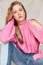 Urban Outfitters Urban Renewal Recycled Reverse Weave Cold-shoulder Sweatshirt,pink,m/l
