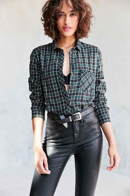 Urban Outfitters Bdg Polly Flannel Button-down Shirt,green Multi,m