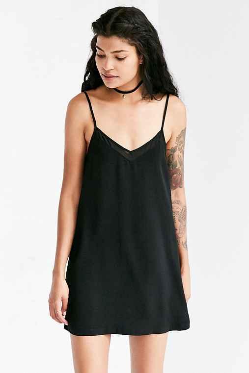Urban Outfitters Silence + Noise Sheer Inset Mini Slip Dress,black,s