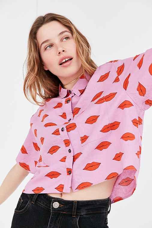 Urban Outfitters Silence + Noise Cropped Button-down Blouse,purple,s