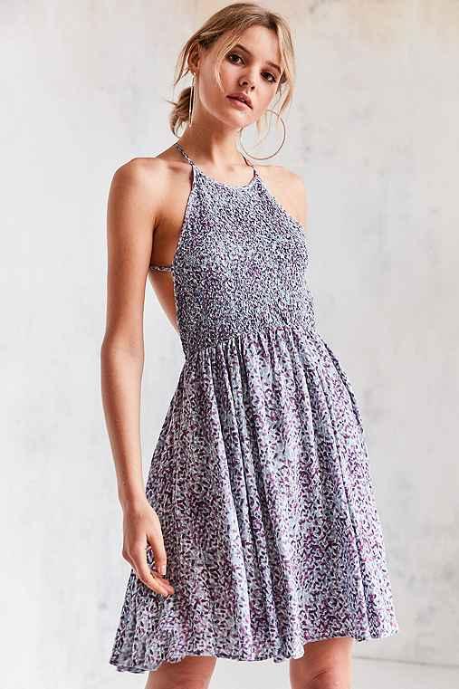 Urban Outfitters Kimchi Blue Verlina Smocked Bodice Mini Dress,blue Multi,l