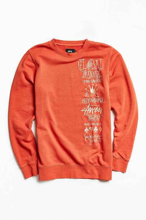 Urban Outfitters Stussy First Annual Embroidered Crew Neck Sweatshirt,orange,s