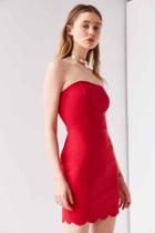 Urban Outfitters Kimchi Blue Scallop-edge Ponte Tube Dress,red,l