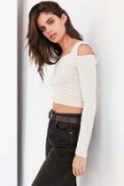 Urban Outfitters Silence + Noise Striped Cold Shoulder Crop Top,ivory,m