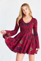 Urban Outfitters Ecote Cozy Printed Bell-sleeve Mini Dress