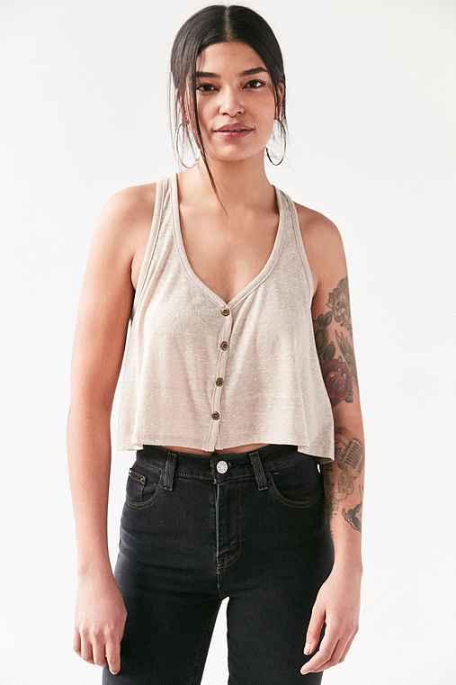 Urban Outfitters Ecote Benny Button-down Swing Tank Top,ivory,m