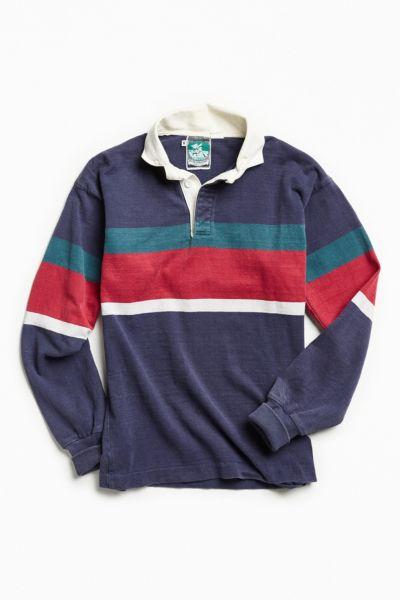 Urban Outfitters Vintage Vintage Mcintosh & Seymour Navy Multi Stripe Rugby Shirt