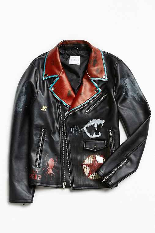 Urban Outfitters Custom Hand Painted Faux Leather Jacket,black Multi,one Size
