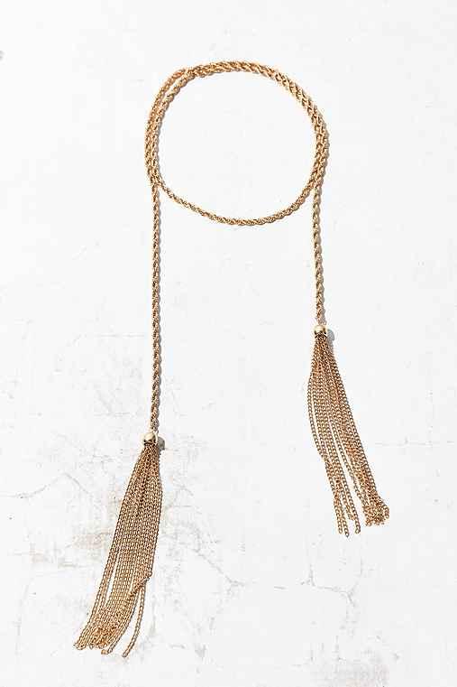 Urban Outfitters Twisted Chain Tassel Wrap Choker Necklace,gold,one Size