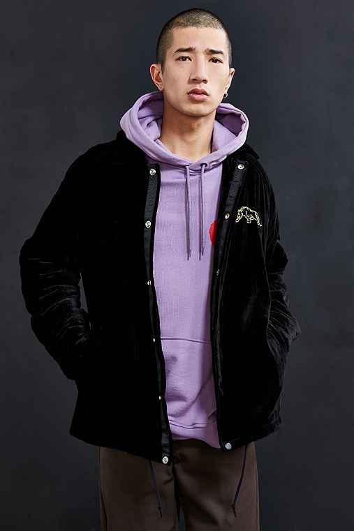 Urban Outfitters Uo Velvet Embroidered Coach Jacket,black,xs