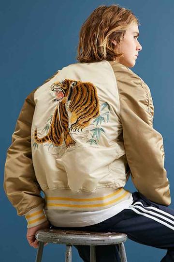 Urban Outfitters Alpha Industries Tiger Souvenir Jacket,cream Multi,s