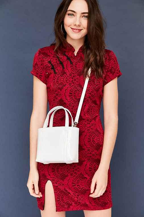Urban Outfitters Patent Vegan Leather Mini Tote Bag,white,one Size