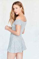 Urban Outfitters Silence + Noise Cozy Textured Knit Off-the-shoulder Romper,light Grey,s