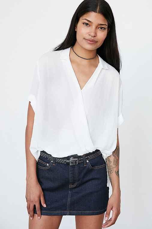 Urban Outfitters Silence + Noise High/low Surplice Tee Blouse,white,l