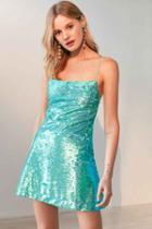 Urban Outfitters Kimchi Blue Sand Dollar Sequin Square-neck Dress,blue,xs