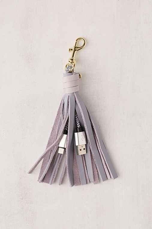 Urban Outfitters Usb Leather Tassel Keychain + Charging Cord,lavender,one Size