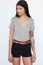 Urban Outfitters Project Social T Karlie Cross-front Deep-v Tee,green,l