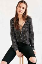 Urban Outfitters Silence + Noise Mayfair Plunge Surplice Top,black Multi,xs