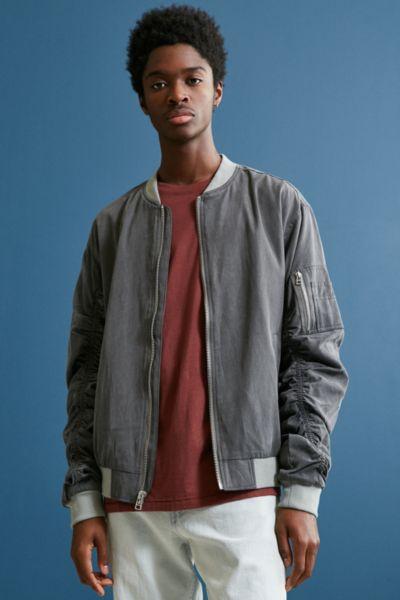 Urban Outfitters Uo Tencel Ruched Sleeve Bomber Jacket