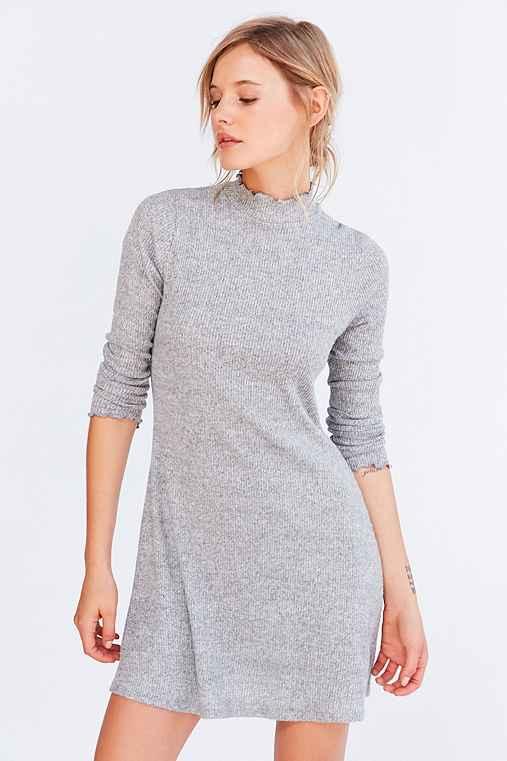 Urban Outfitters Kimchi Blue Lettuce-edge Mock-neck Mini Dress,grey,m