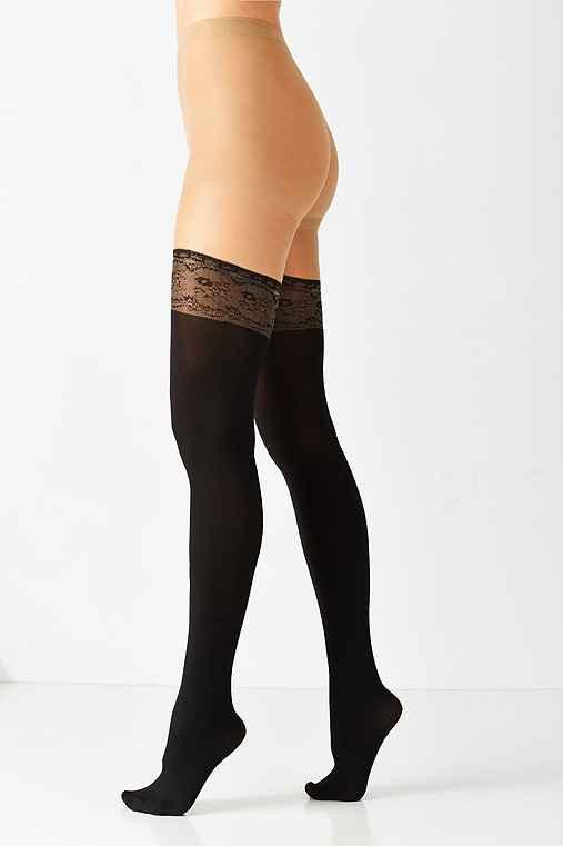 Urban Outfitters Lacey Faux Thigh High Tight,black,m/l