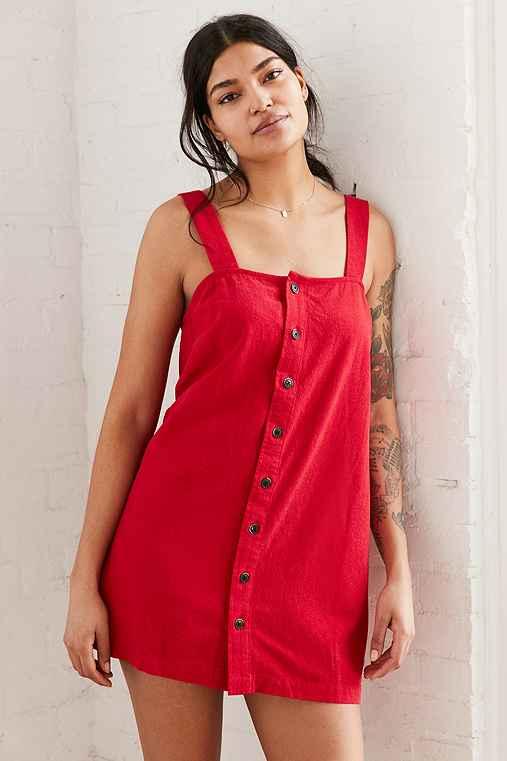Urban Outfitters Cooperative Straight Neck Button-front Mini Dress,red,xs