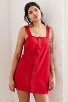 Urban Outfitters Cooperative Straight Neck Button-front Mini Dress,red,xs
