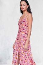 Urban Outfitters Kimchi Blue Graziano Floral Button-down Midi Slip Dress,red Multi,m