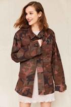 Urban Outfitters Vintage Overdyed Woodland Shirt Jacket,red,s