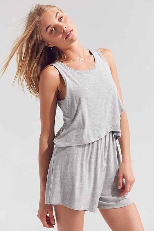 Urban Outfitters Silence + Noise Twofer Surplice Romper,light Grey,l