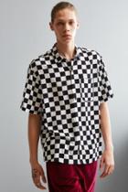 Urban Outfitters Uo Checker Print Rayon Short Sleeve Button-down Shirt