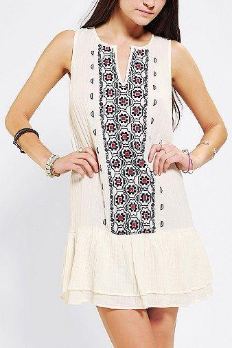 Staring At Stars Embroidered Gauze Drop-waist Dress