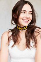 Urban Outfitters Venessa Arizaga Smile Leather Choker Necklace,black,one Size