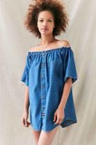 Urban Outfitters Urban Renewal Remade Chambray Off-the-shoulder Dress,blue,s/m
