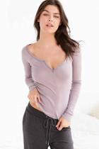 Urban Outfitters Out From Under Notch Front Long Sleeve Top,grey,s