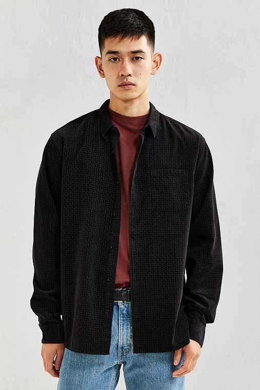 Urban Outfitters Uo Tile Print Corduroy Button-down Shirt,black,xs