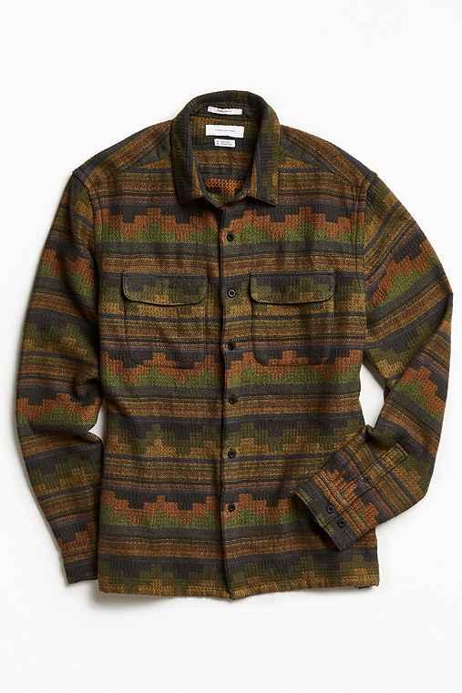Urban Outfitters Uo Blanket Pattern Jacquard Flannel Button-down Shirt,green,l