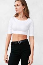 Urban Outfitters Bdg Delaney 1/2-length Sleeve Crop Top,white,l
