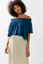 Urban Outfitters Kimchi Blue Smocked Off-the-shoulder Top,blue Multi,xs