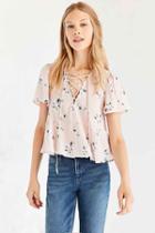Urban Outfitters Kimchi Blue Judy Lace-up Flutter-sleeve Blouse,pink,xs