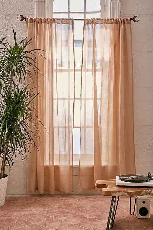 Urban Outfitters Metallic Thread Grid Curtain,blush,52x84
