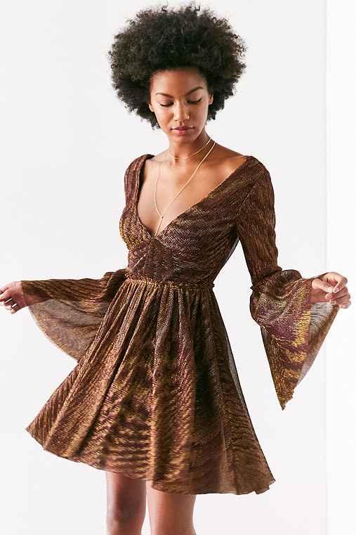 Urban Outfitters Ecote Starstruck Glitter Bell-sleeve Mini Dress,red Multi,s