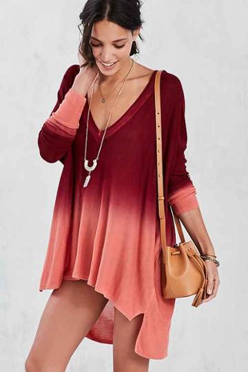 Urban Outfitters Pins And Needles Dip-dye Tunic Top,red Multi,xs